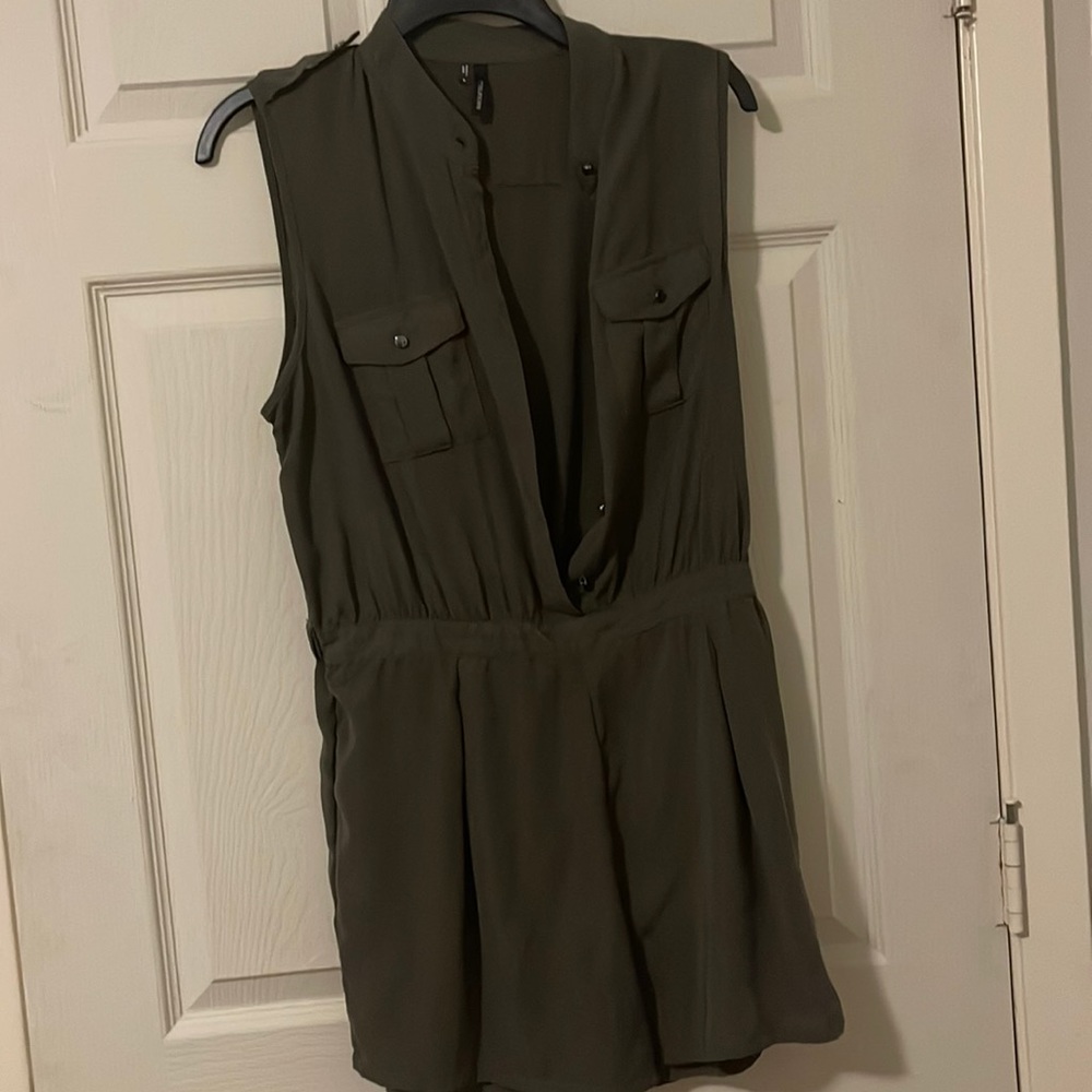 Army green romper with pockets